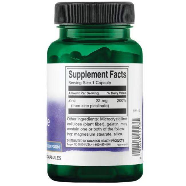 SW1113 - Zinc Picolinate (60 Caps, 22mg) - label